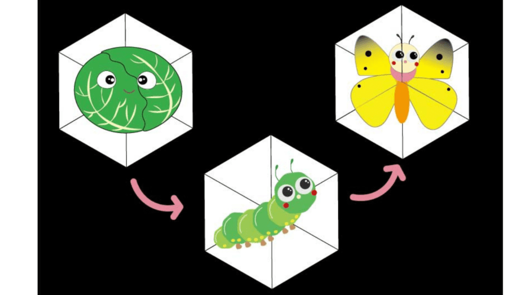 六角返し仕組み作り方無料パターン青虫イラストネタ保育園幼稚園保育実習
