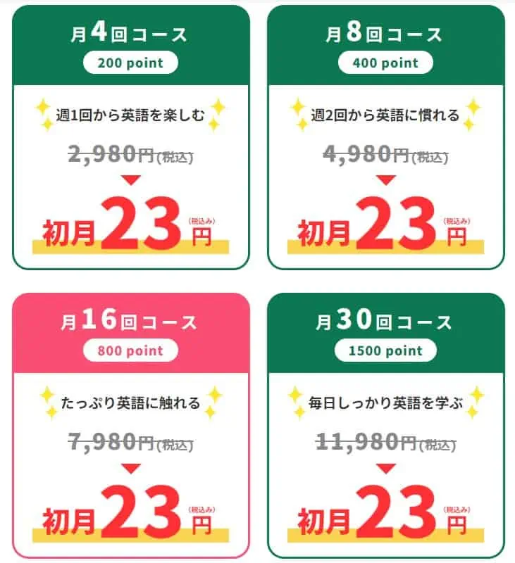 QQキッズイングリッシュ4コース初月23円